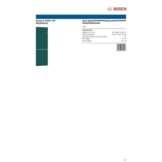 BOSCH 博世 KVN36IU3DK 雙門雪櫃 (礦石藍)
