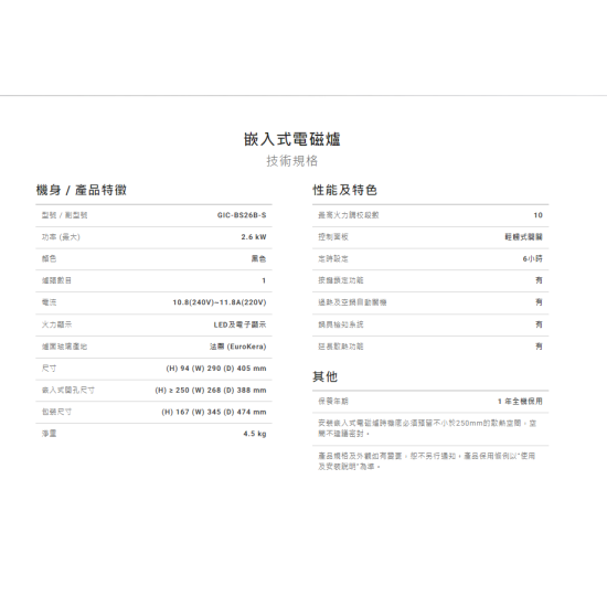 GERMAN POOL 德國寶 GIC-BS26B-S 單頭電磁爐