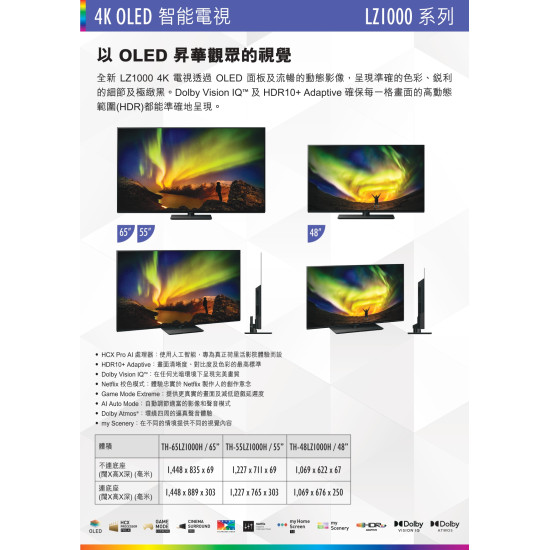 PANASONIC 樂聲 TH-48LZ1000H 48 吋  4K OLED  TV